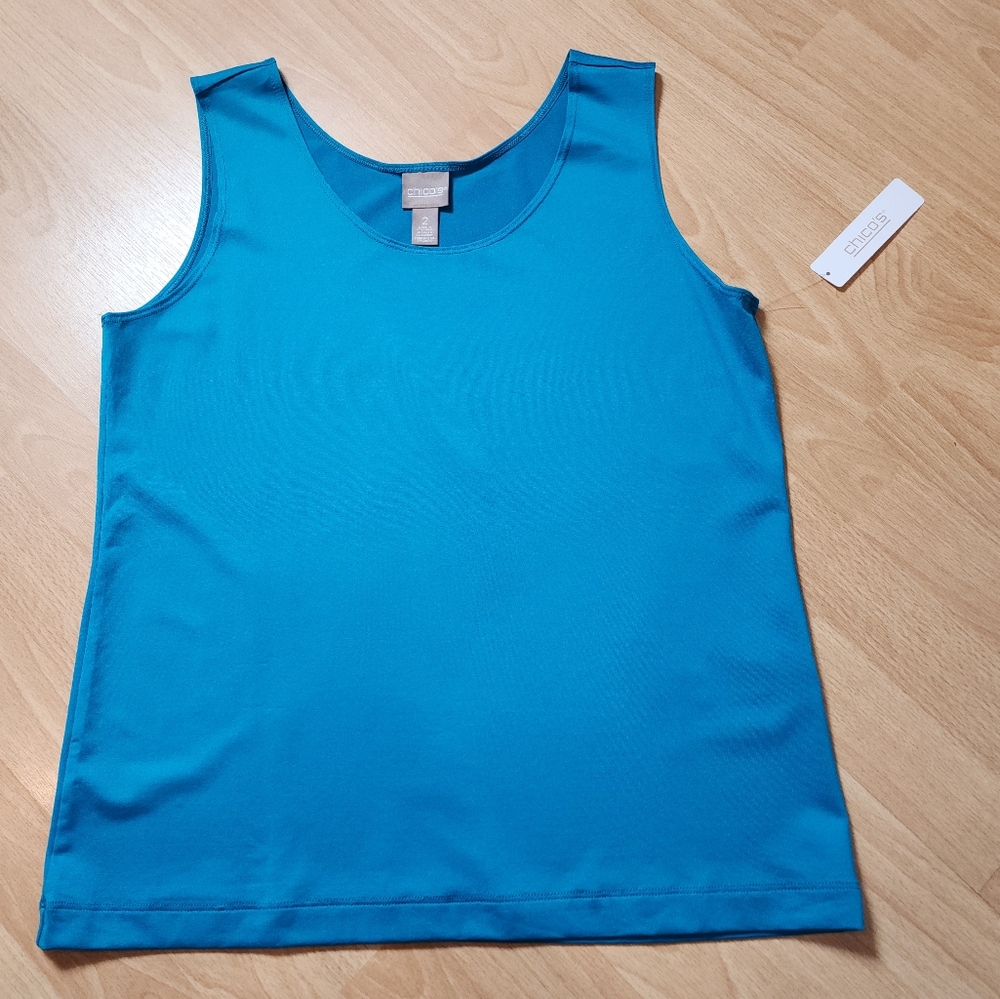 NWT Chico's Microfeel Timeless Tank Basic Knit Cozumel Blue Stretch Size Large 2